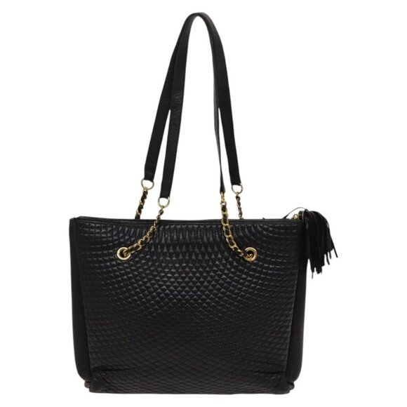 BALLY Quilted Shoulder Bag Leather Black Gold Auth - Picture 3 of 16